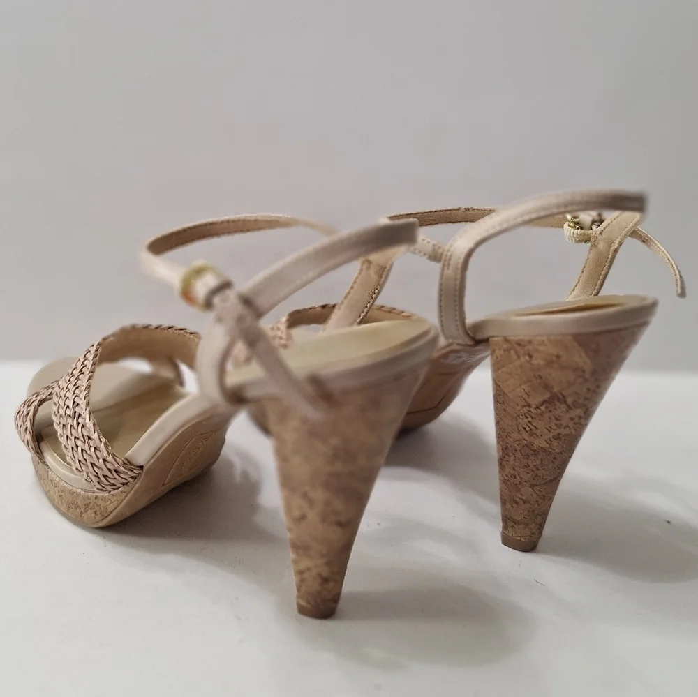Christian Siriano Tan Bohemian Coquette Ankle Strap Platform Heels Size 7